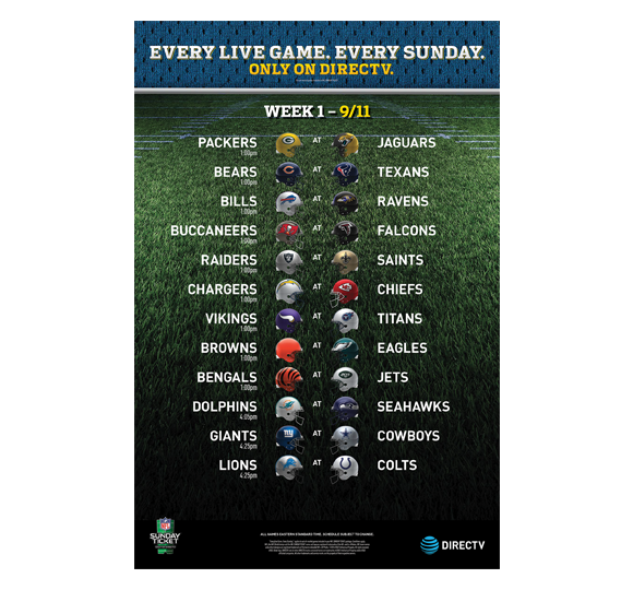 NFL SUNDAY TICKET HANGING GAME SCHEDULE PAD